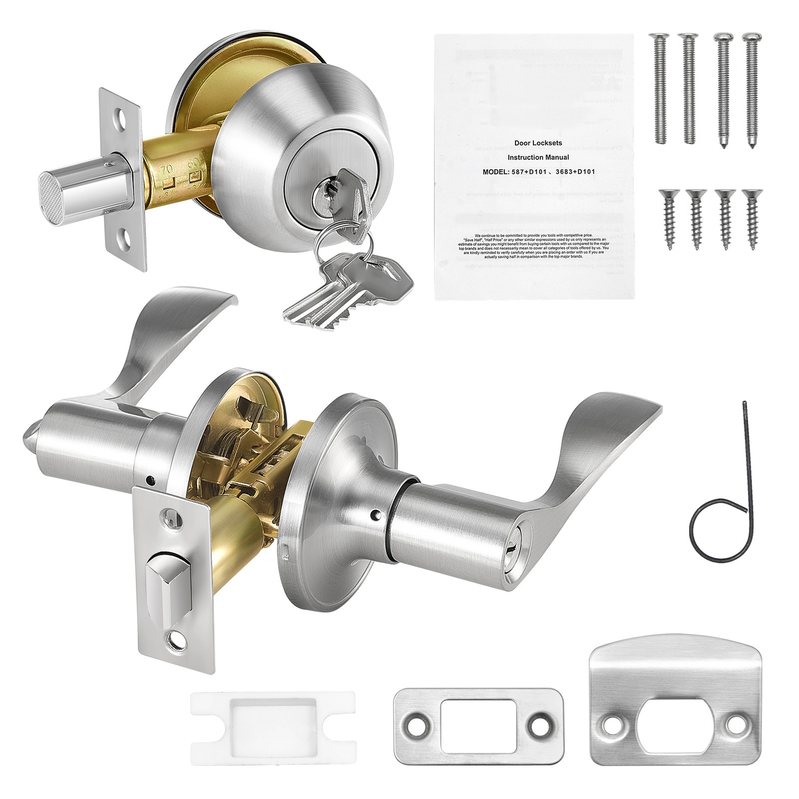 Entry Door Locksets With Deadbolt 5 Pack Keyed Alike Satin Nickel Lever_voghion.com